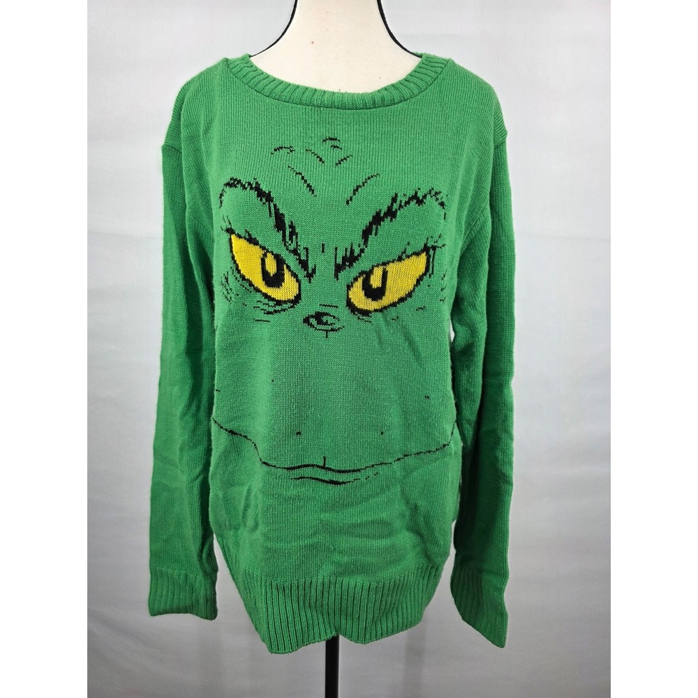 Dr Seuss The Grinch Green Knit Christmas Sweater Graphic Pullover Large